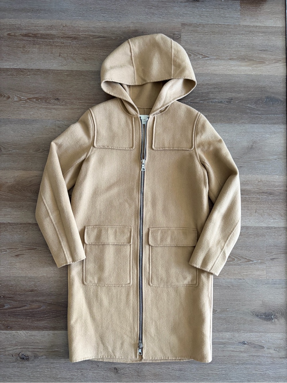 SANDRO Double Faved Wool Hooded Coat in Camel (38)